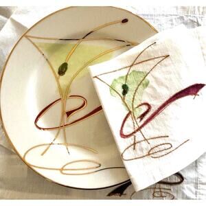 Vintage Pier 1 ceramic canapé plates with matching cocktail napkins set of 4